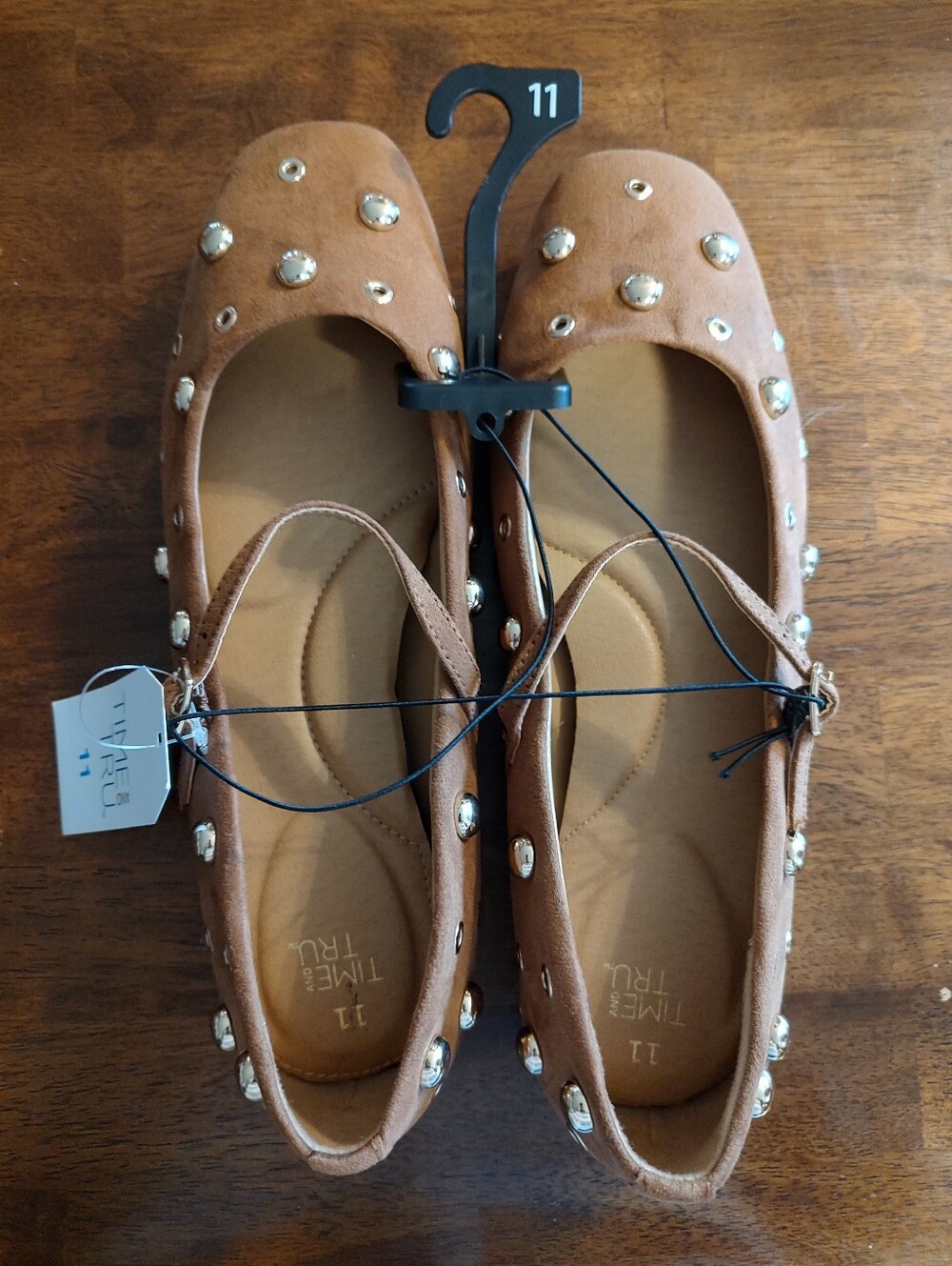 Time and Tru Brown Suede Studded Ballet Flats
